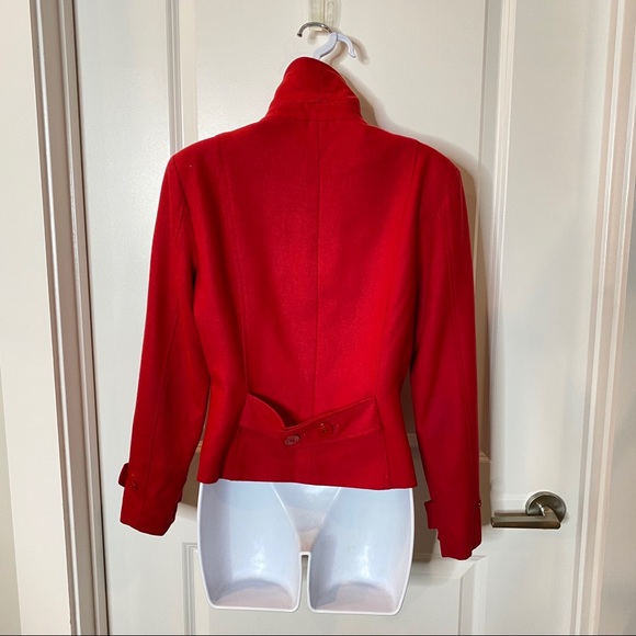 Red Wool Anne Taylor Cropped Pea Coat Size M - Picture 6 of 16